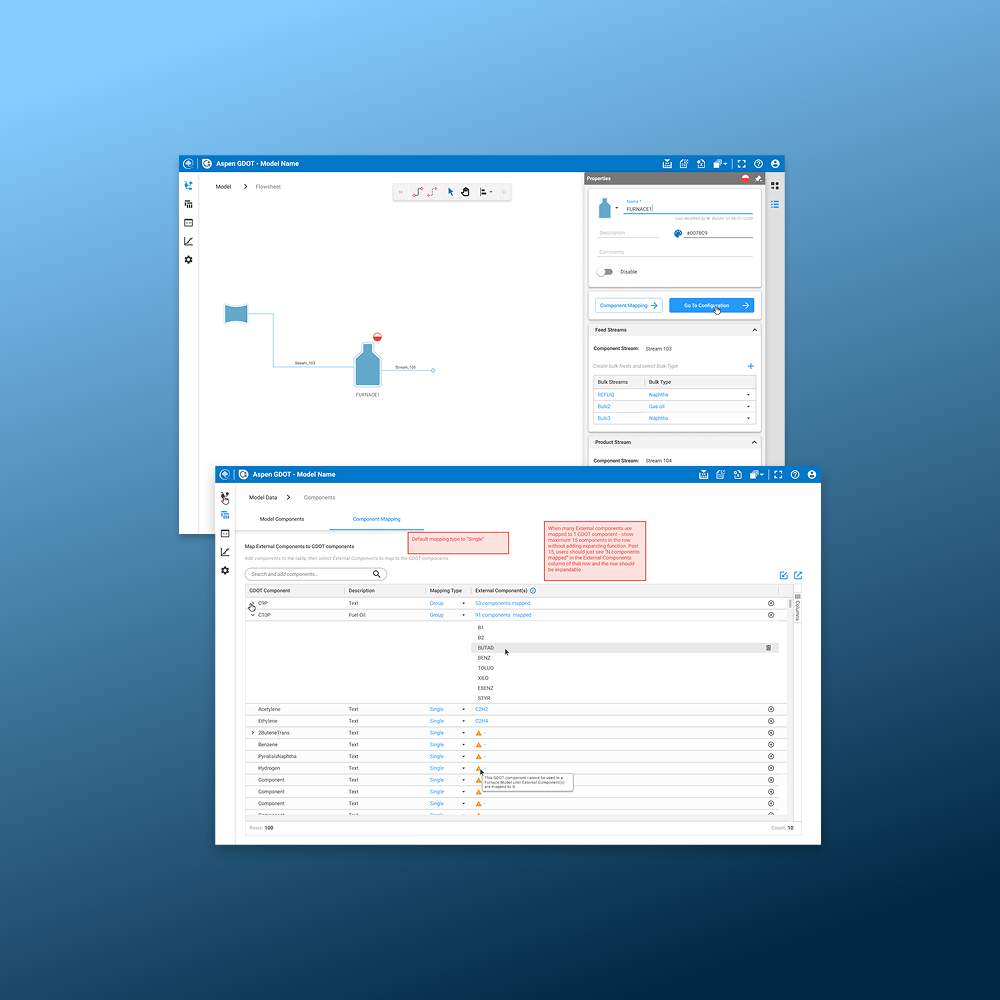 blue background with two screenshots of Aspen Tech mockups on top